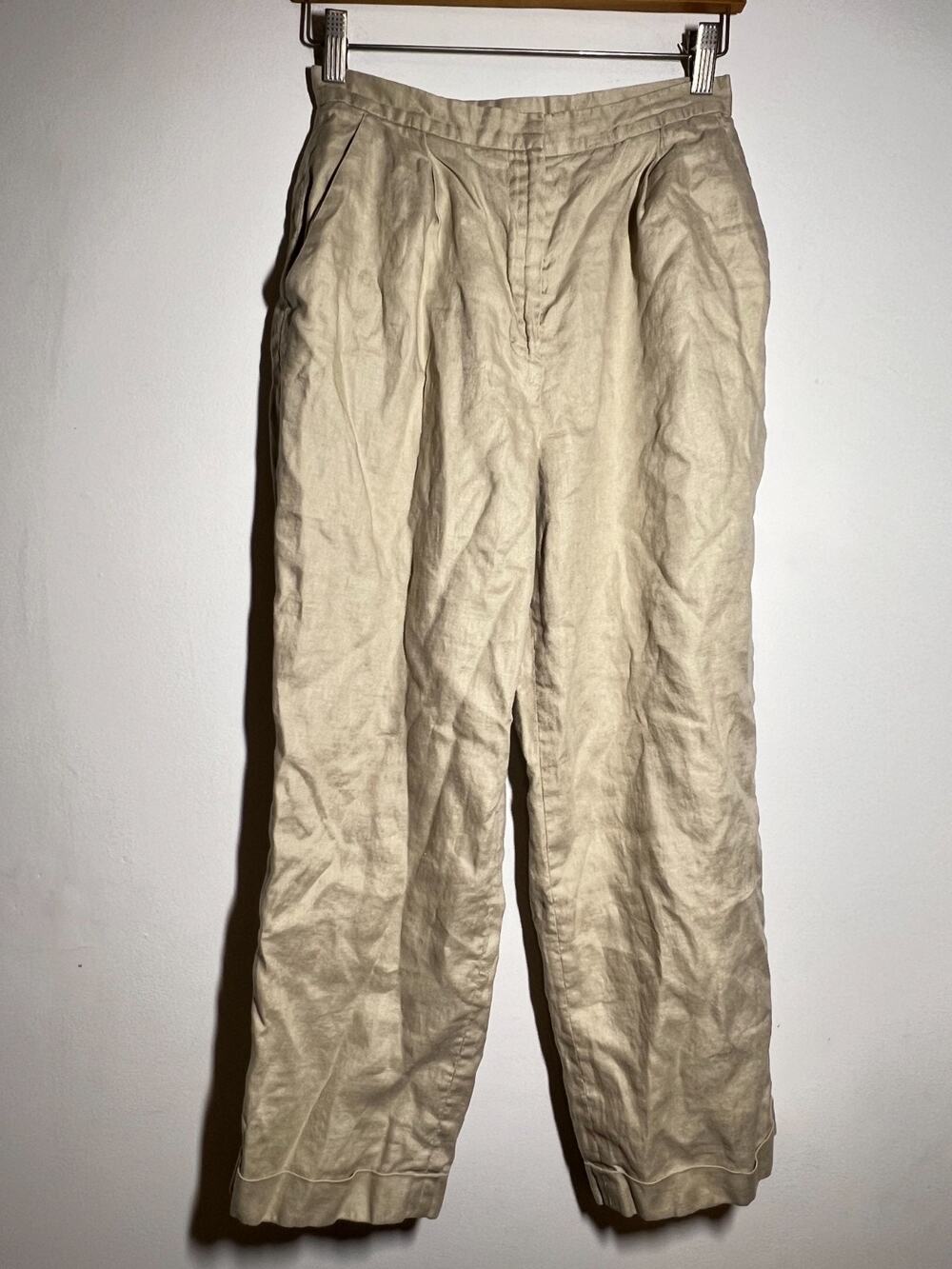 Lauren Ralph Lauren Women's Tan 100% Linen Pleat Front Cuff Hem Trouser Pant 4